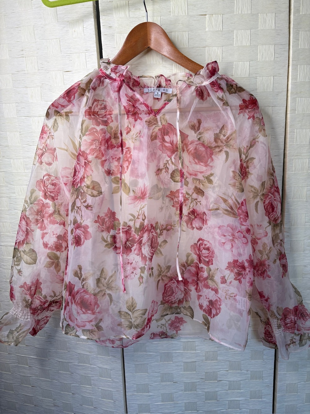 Story on Blouse Long Sheer Puff Sleeves Romantic Feminine Women's S